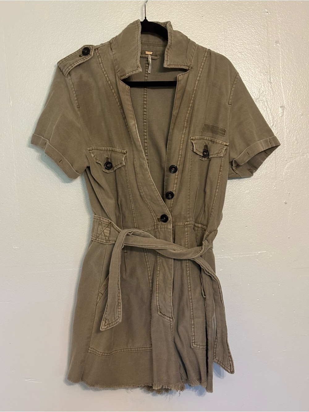 Olive Short-Sleeve Utility Jumpsuit  with Belt